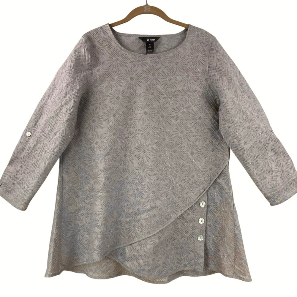 Ali Miles Art To Wear Floral Tunic Size M Semi Sheer Taupe Lagenlook Bohemian